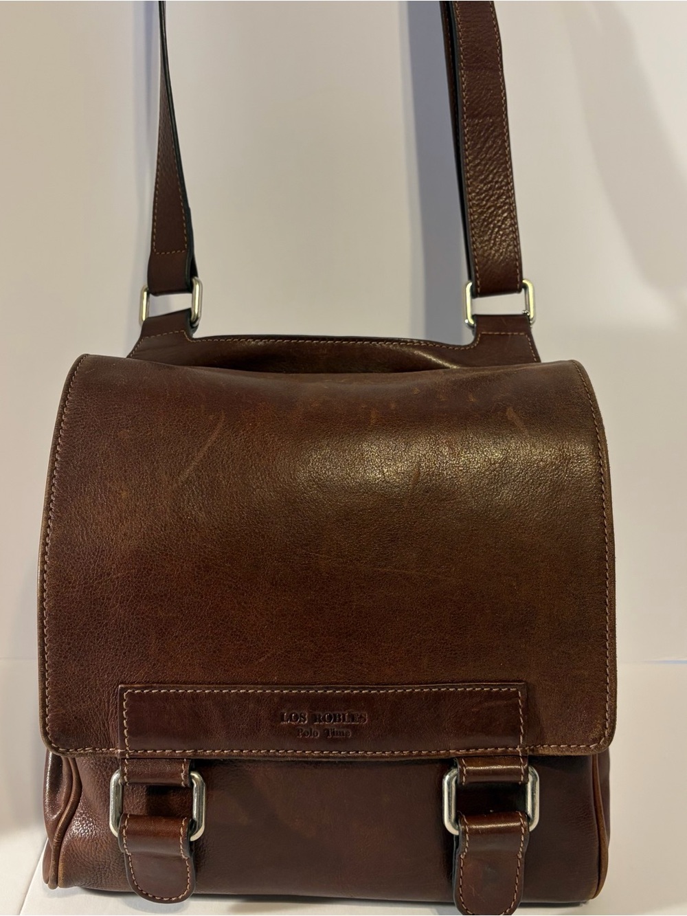 Vintage Los Robles Polo Time leather handbag. Style number 938. Saddlebag style